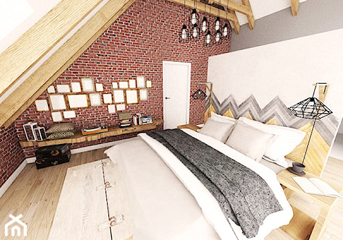 Aranżacja wnętrza domu w Konarzynkach - Średnia szara sypialnia na poddaszu, styl vintage - zdjęcie od Szlachta Pracownia Projektowa