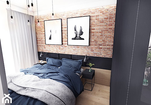 Kawalerka na Chmielnej - Średnia czarna szara sypialnia, styl industrialny - zdjęcie od Szlachta Pracownia Projektowa