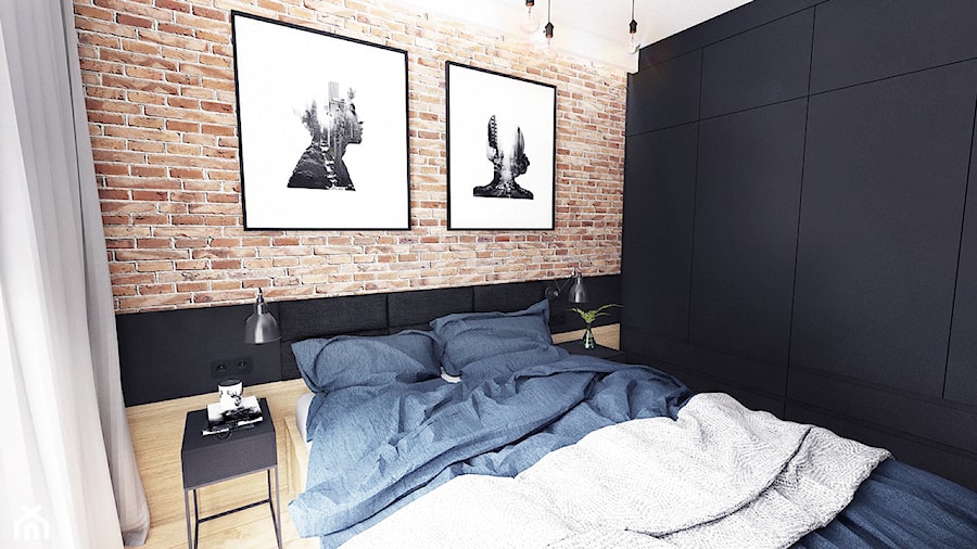 Kawalerka na Chmielnej - Mała czarna sypialnia, styl industrialny - zdjęcie od Szlachta Pracownia Projektowa