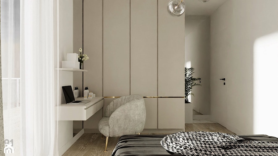 KRAKÓW_49m2 - Średnia biała z biurkiem sypialnia, styl nowoczesny - zdjęcie od 91m2 Architektura Wnętrz