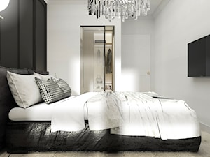 KRAKÓW_49m2 - Mała czarna szara sypialnia, styl nowoczesny - zdjęcie od 91m2 Architektura Wnętrz
