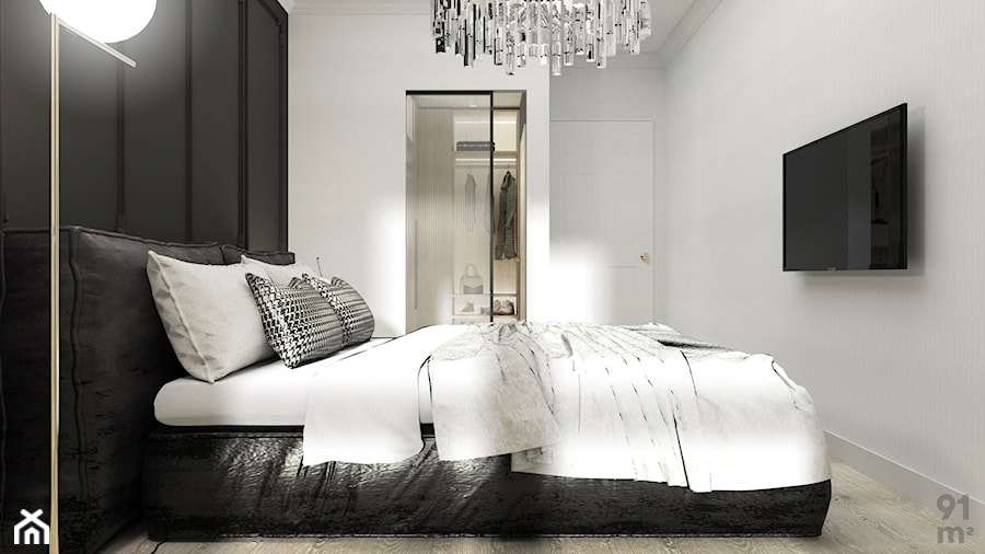 KRAKÓW_49m2 - Mała czarna szara sypialnia, styl nowoczesny - zdjęcie od 91m2 Architektura Wnętrz