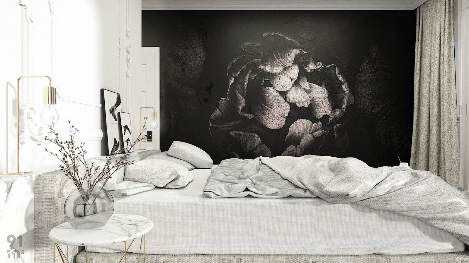WARSZAWA_70m2 - Mała biała czarna sypialnia, styl nowoczesny - zdjęcie od 91m2 Architektura Wnętrz - Homebook
