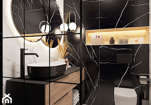 Black/white/wood bathroom - Łazienka, styl minimalistyczny - zdjęcie od Monika Idzikowska Wnętrza