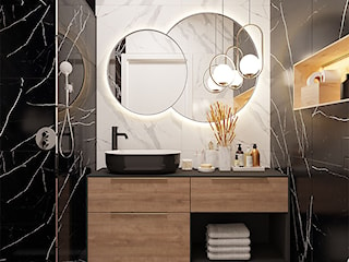 Black/white/wood bathroom 