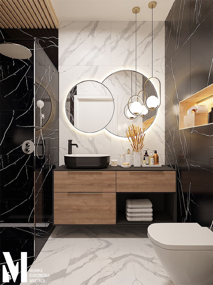 Black/white/wood bathroom - Łazienka, styl nowoczesny - zdjęcie od Monika Idzikowska Wnętrza
