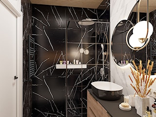 Black/white/wood bathroom 