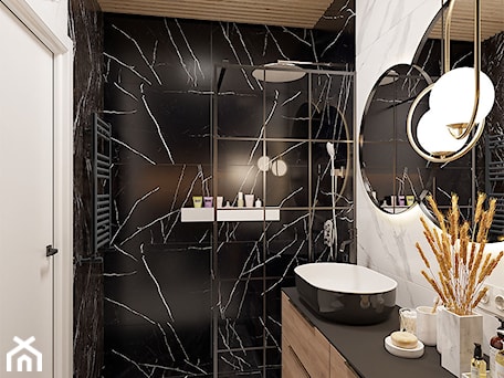 Aranżacje wnętrz - Łazienka: Black/white/wood bathroom - Łazienka, styl skandynawski - Monika Idzikowska Wnętrza. Przeglądaj, dodawaj i zapisuj najlepsze zdjęcia, pomysły i inspiracje designerskie. W bazie mamy już prawie milion fotografii!