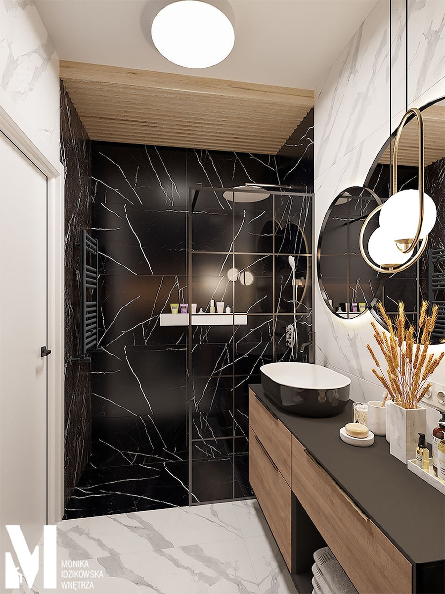 Black/white/wood bathroom - Łazienka, styl skandynawski - zdjęcie od Monika Idzikowska Wnętrza