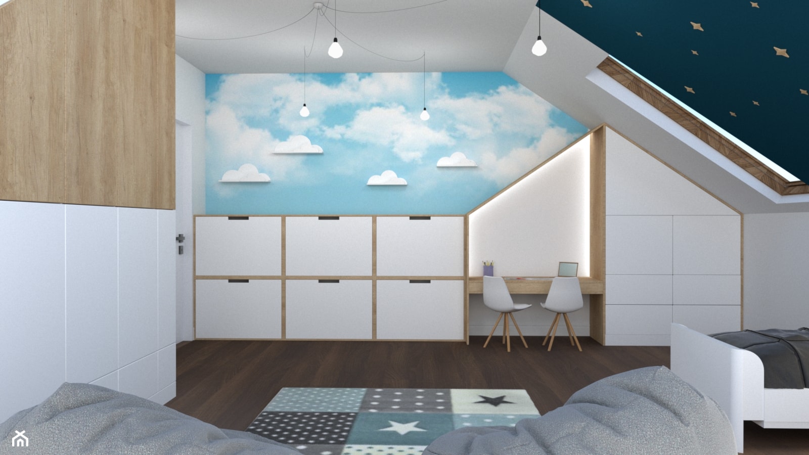 Pokój dziecięcy - Duży biały niebieski pokój dziecka dla nastolatka dla chłopca dla dziewczynki, styl nowoczesny - zdjęcie od Inny wymiar studio projektowania wnętrz - Homebook