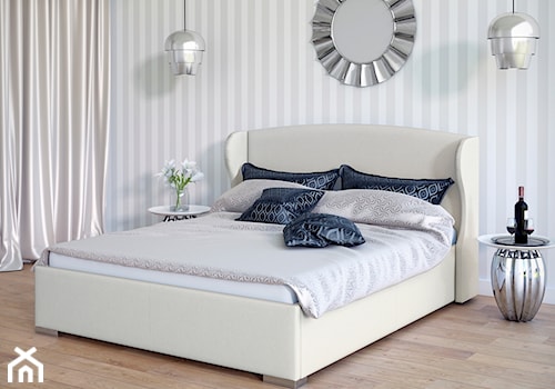 Mała biała szara sypialnia, styl glamour - zdjęcie od senpo.pl – łóżka, materace, stelaże