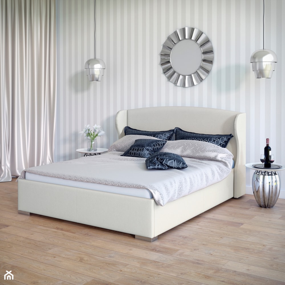 Mała biała szara sypialnia, styl glamour - zdjęcie od senpo.pl – łóżka, materace, stelaże - Homebook