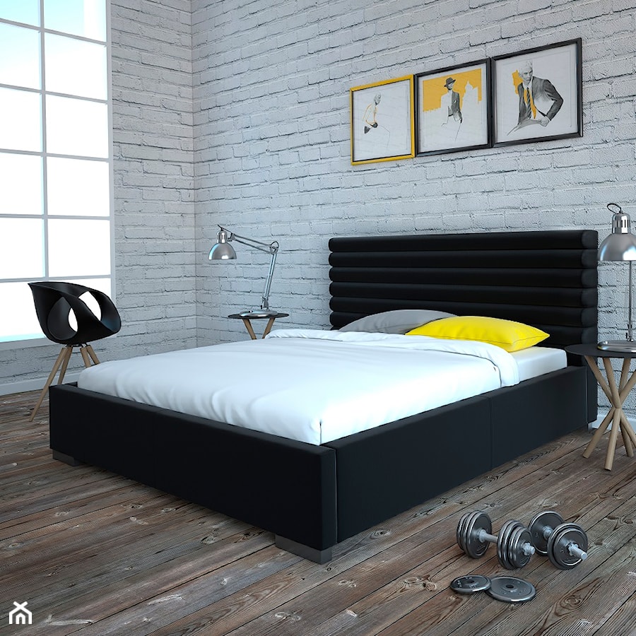Średnia szara sypialnia, styl industrialny - zdjęcie od senpo.pl – łóżka, materace, stelaże