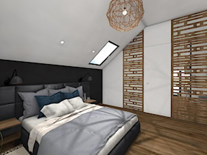 DOM pod Poznaniem - Średnia biała czarna sypialnia na poddaszu, styl nowoczesny - zdjęcie od Pracownia Projektowa Małgorzata Roszczewska