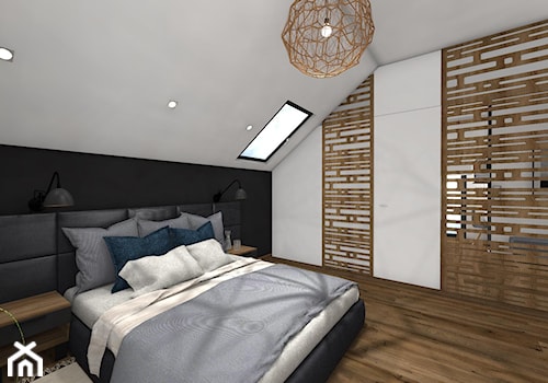 DOM pod Poznaniem - Średnia biała czarna sypialnia na poddaszu, styl nowoczesny - zdjęcie od Pracownia Projektowa Małgorzata Roszczewska