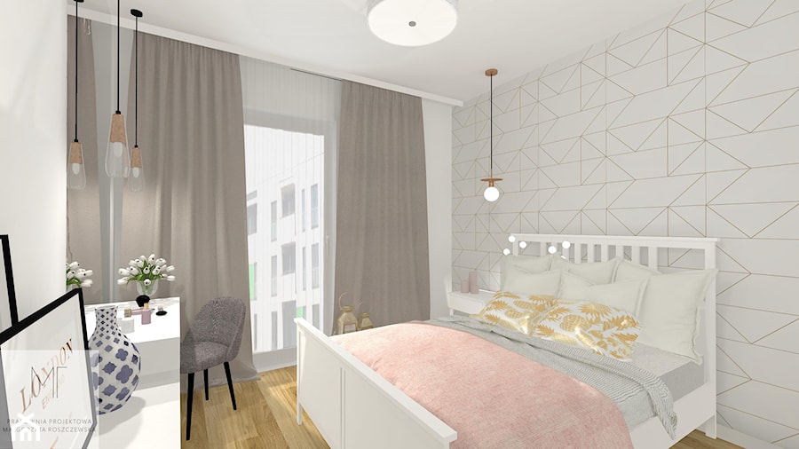 Kobiece mieszkanie - Średnia biała sypialnia z balkonem / tarasem - zdjęcie od Pracownia Projektowa Małgorzata Roszczewska