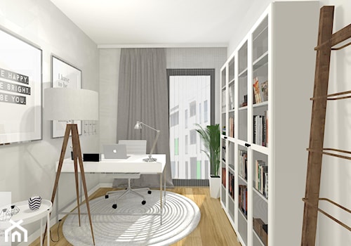 Kobiece mieszkanie - Małe w osobnym pomieszczeniu białe szare biuro - zdjęcie od Pracownia Projektowa Małgorzata Roszczewska