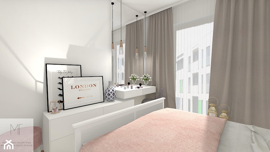 Kobiece mieszkanie - Mała biała szara sypialnia - zdjęcie od Pracownia Projektowa Małgorzata Roszczewska