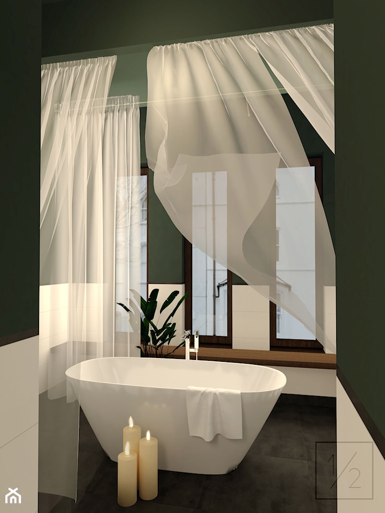 Łazienka w zieleni - projekt - Średnia łazienka z oknem, styl tradycyjny - zdjęcie od JEDNA DRUGA - Homebook