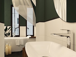 Łazienka w zieleni - projekt - Średnia z lustrem łazienka z oknem, styl vintage - zdjęcie od JEDNA DRUGA