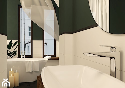 Łazienka w zieleni - projekt - Średnia z lustrem łazienka z oknem, styl vintage - zdjęcie od JEDNA DRUGA