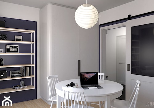 mieszkanie, Kolbudy - projekt - Średnia biała niebieska jadalnia jako osobne pomieszczenie, styl nowoczesny - zdjęcie od JEDNA DRUGA
