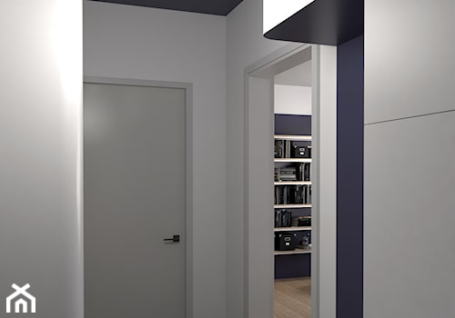 mieszkanie, Kolbudy - projekt - Mały biały niebieski hol / przedpokój, styl minimalistyczny - zdjęcie od JEDNA DRUGA