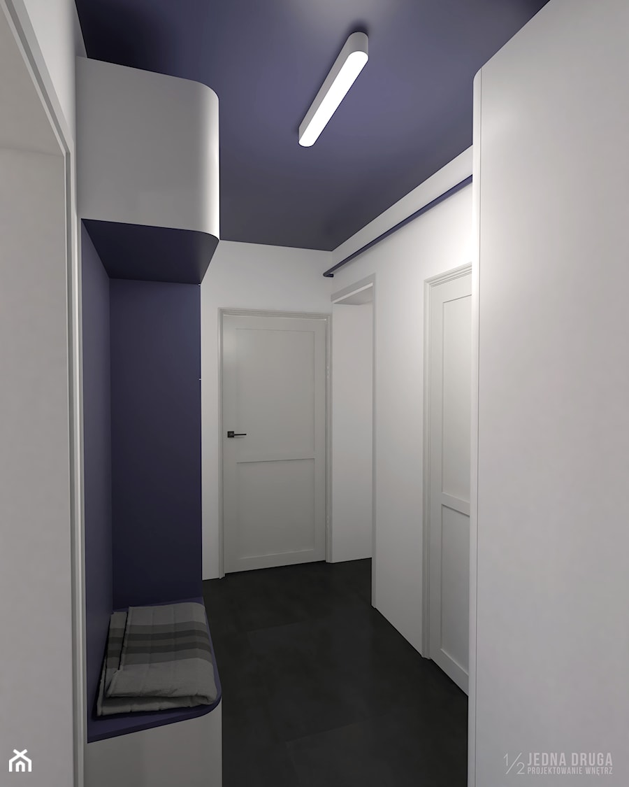 mieszkanie, Kolbudy - projekt - Średni biały niebieski hol / przedpokój, styl minimalistyczny - zdjęcie od JEDNA DRUGA
