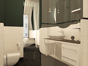 Łazienka w zieleni - projekt - Mała z lustrem łazienka z oknem, styl vintage - zdjęcie od JEDNA DRUGA