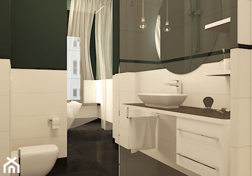 Łazienka w zieleni - projekt - Mała z lustrem łazienka z oknem, styl vintage - zdjęcie od JEDNA DRUGA