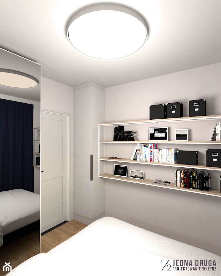 mieszkanie, Kolbudy - projekt - Mała szara sypialnia, styl minimalistyczny - zdjęcie od JEDNA DRUGA - Homebook