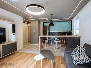 Mieszkanie pod wynajem, Oliwa - realizacja - Mały szary salon z kuchnią z jadalnią, styl nowoczesny - zdjęcie od JEDNA DRUGA