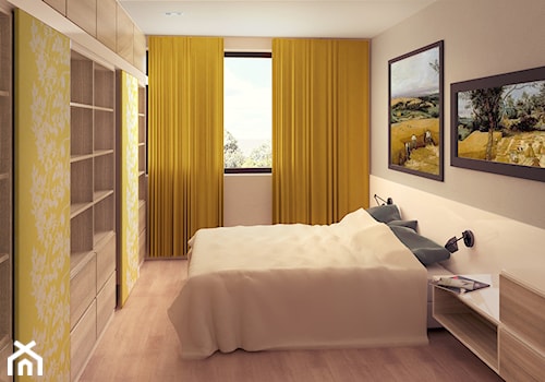 02 - Mała beżowa sypialnia, styl minimalistyczny - zdjęcie od Ewa Kramm Pracownia Architektury