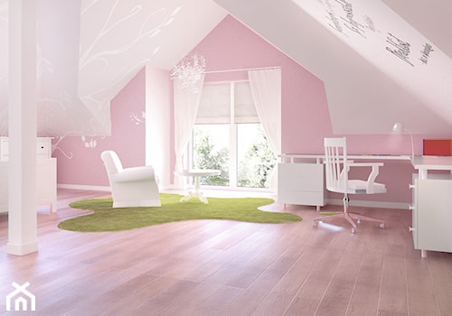 01 - Duży różowy szary pokój dziecka dla nastolatka dla dziewczynki, styl minimalistyczny - zdjęcie od Ewa Kramm Pracownia Architektury