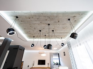 Realizacja wnętrz domu w Paniówkach - Średni czarny szary salon - zdjęcie od Wawoczny Architekt