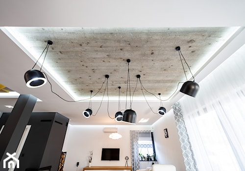 Realizacja wnętrz domu w Paniówkach - Średni czarny szary salon - zdjęcie od Wawoczny Architekt
