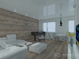 PROJEKT APARTAMENTU W KATOWICACH - Średni biały salon z jadalnią, styl nowoczesny - zdjęcie od Focus Design