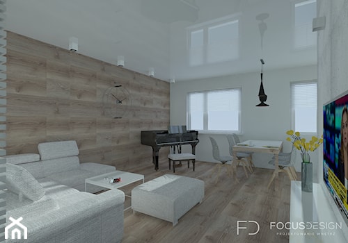 PROJEKT APARTAMENTU W KATOWICACH - Średni biały salon z jadalnią, styl nowoczesny - zdjęcie od Focus Design