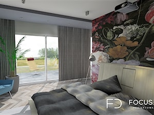PROJEKT SYPIALNI Z GARDEROBĄ - Średnia szara sypialnia z balkonem / tarasem, styl nowoczesny - zdjęcie od Focus Design