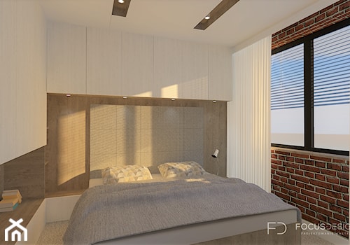 PROJEKT "MĘSKIEGO" MIESZKANIA W CZĘSTOCHOWIE - Mała beżowa biała brązowa sypialnia, styl nowoczesny - zdjęcie od Focus Design