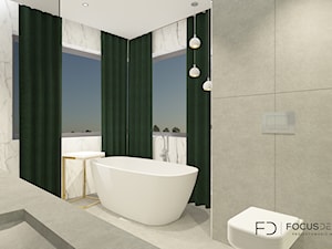 WILLA W CZĘSTOCHOWIE - Mała na poddaszu z dwoma umywalkami łazienka z oknem, styl minimalistyczny - zdjęcie od Focus Design