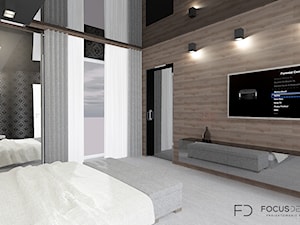 SYPIALNIA W DOMU POD WROCŁAWIEM - Duża beżowa szara sypialnia - zdjęcie od Focus Design