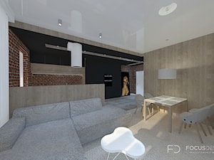 PROJEKT "MĘSKIEGO" MIESZKANIA W CZĘSTOCHOWIE - Mały czarny salon z jadalnią, styl nowoczesny - zdjęcie od Focus Design