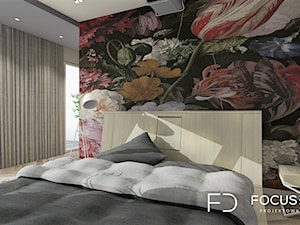 PROJEKT SYPIALNI Z GARDEROBĄ - Średnia sypialnia z balkonem / tarasem, styl nowoczesny - zdjęcie od Focus Design