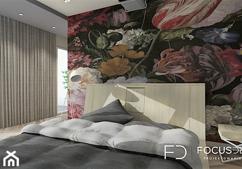 PROJEKT SYPIALNI Z GARDEROBĄ - Średnia sypialnia z balkonem / tarasem, styl nowoczesny - zdjęcie od Focus Design