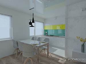 PROJEKT APARTAMENTU W KATOWICACH - Średnia biała jadalnia w salonie w kuchni, styl nowoczesny - zdjęcie od Focus Design