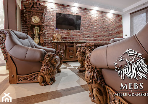 Meble pałacowe skórzane rzeźbione dębowe sofa fotel ława styl gdański - zdjęcie od MebS / MEBLE GDAŃSKIE - Pracownia Rzeźbiarska