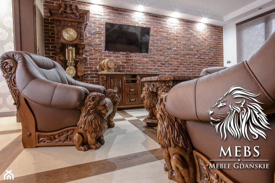 Meble pałacowe skórzane rzeźbione dębowe sofa fotel ława styl gdański - zdjęcie od MebS / MEBLE GDAŃSKIE - Pracownia Rzeźbiarska - Homebook