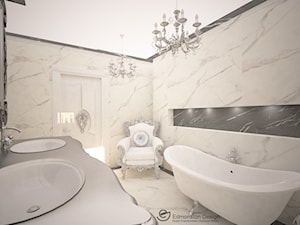 Glamour - Łazienka - Mała bez okna z dwoma umywalkami z marmurową podłogą łazienka, styl glamour - zdjęcie od Edmonston Design- Studio Projektowania i Aranżacji Wnętrz