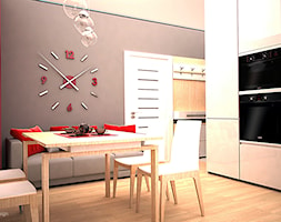 Biała kuchnia z akcentem czerwieni - Średnia otwarta z salonem szara z zabudowaną lodówką kuchnia w ... - zdjęcie od Edmonston Design- Studio Projektowania i Aranżacji Wnętrz - Homebook